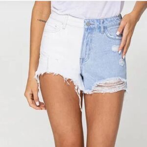 Vervet Womens M High Rise Two Tone Distressed Jeans Shorts Frayed Denim Festival